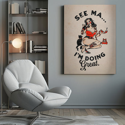 Art mural Affiche See Ma Drôle de Pin-up Vintage &amp; Chat