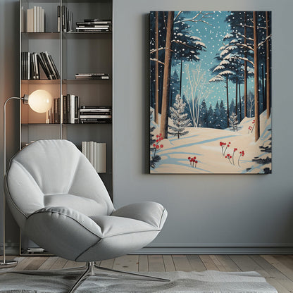 Décoration murale Noël Forêt enneigée Impression sur toile