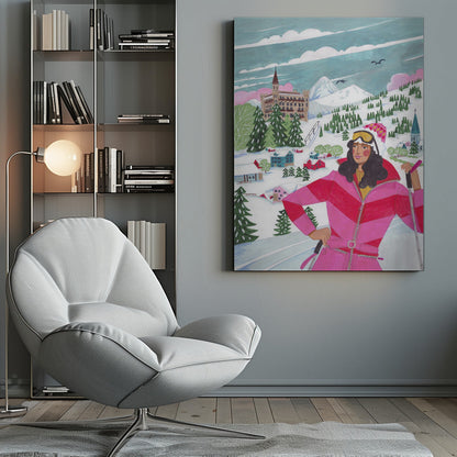Tableau mural Scène d'hiver Femme à ski - Impression sur toile