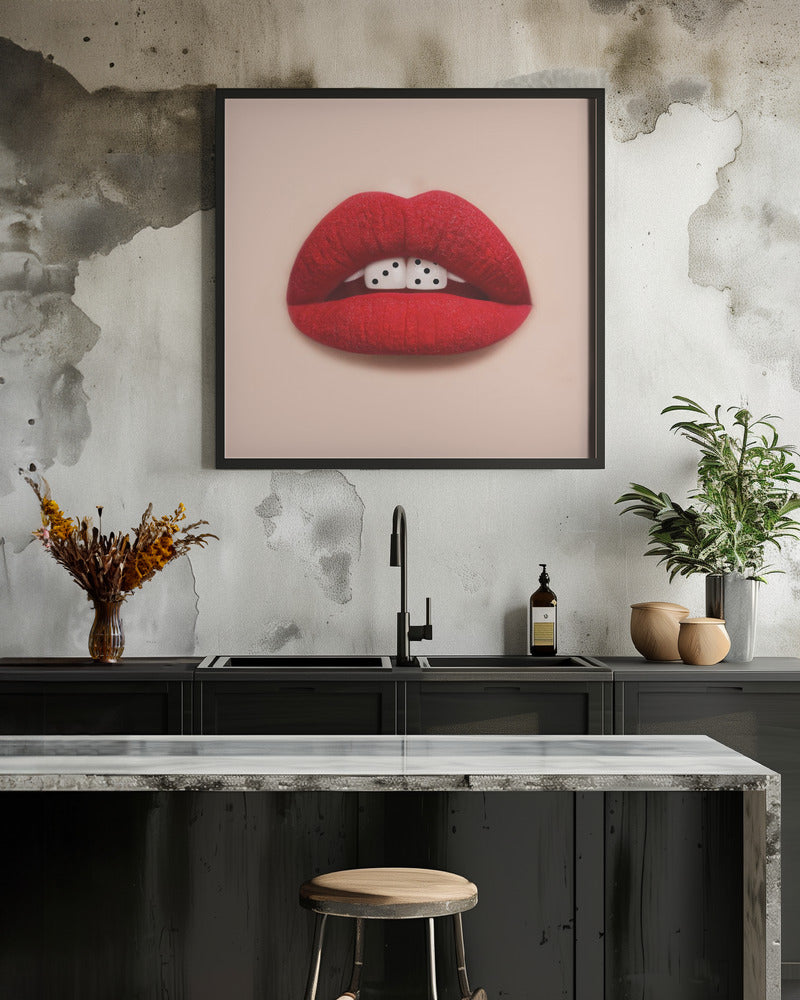 Red Lips and Dice Pop Art Canvas Wall Art | Lucky Smile