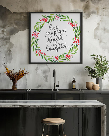 Décoration murale Couronne aquarelle avec vœux de fin d'année