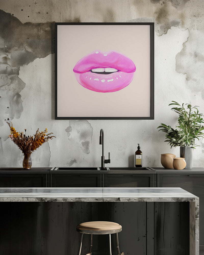 Glossy Pink Lips Minimal Pop Art Canvas Wall Art
