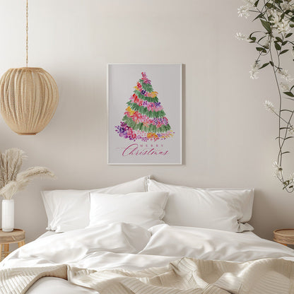 Impression sur toile Arbre de Noël floral rose