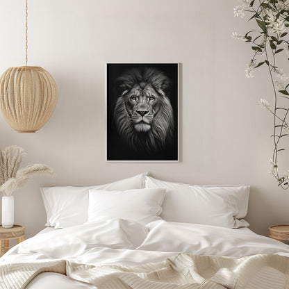 Front Facing Black and White Lion Portrait Canvas Wall Art | Wild 11