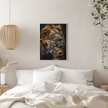 Warm Toned Lion Family Portrait Canvas Wall Art | Poster Lion Family 2