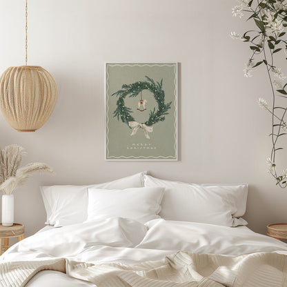 Toile murale Chevaux Jouet sur une couronne de Noël avec nœud