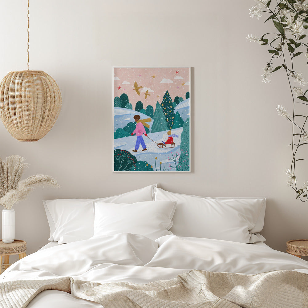 Tableau mural "Promenade en luge enneigée 2" sur toile