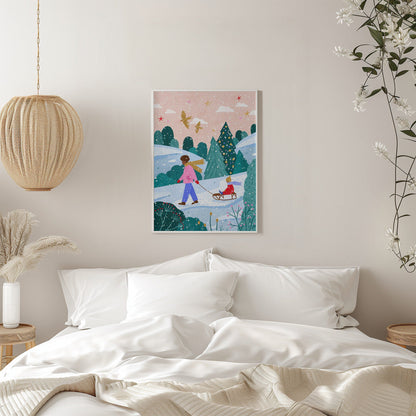 Tableau mural "Promenade en luge enneigée 2" sur toile