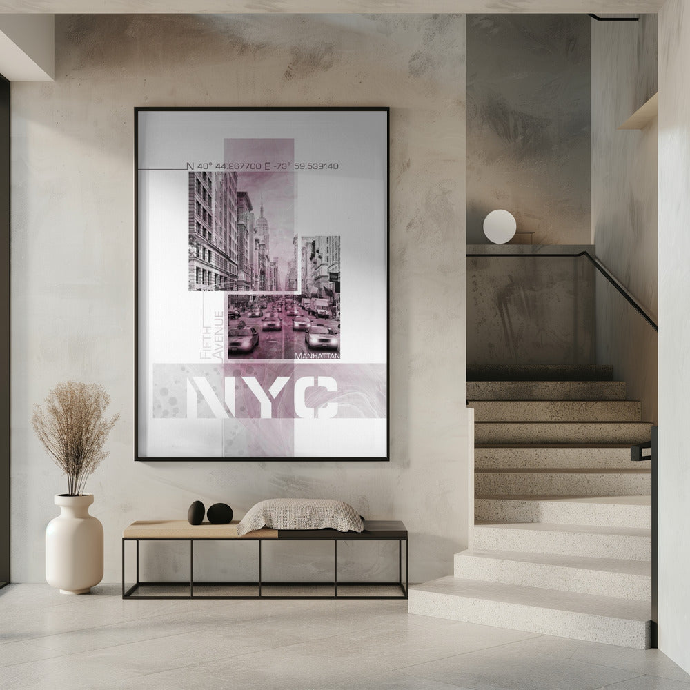 Art mural Affiche Art NYC Cinquième Avenue Circulation | marbre rose