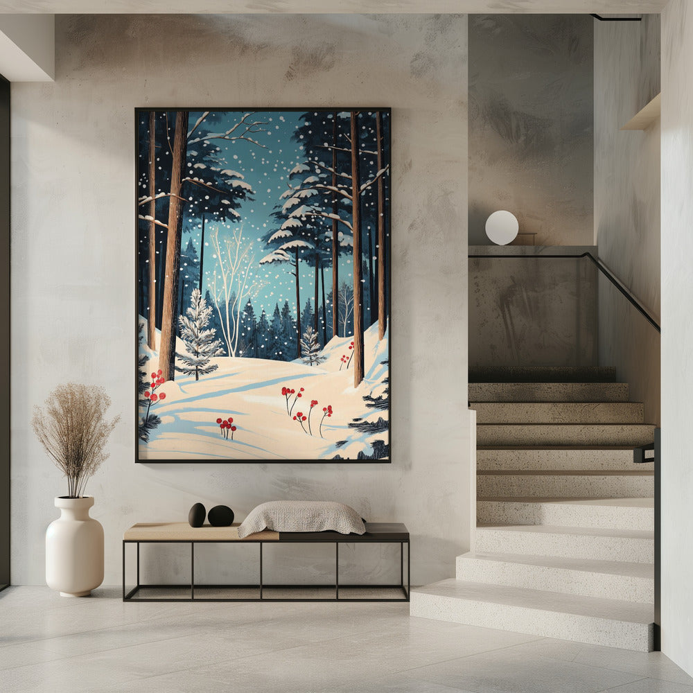Décoration murale Noël Forêt enneigée Impression sur toile