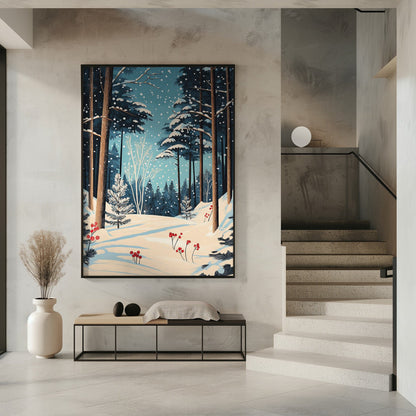 Décoration murale Noël Forêt enneigée Impression sur toile