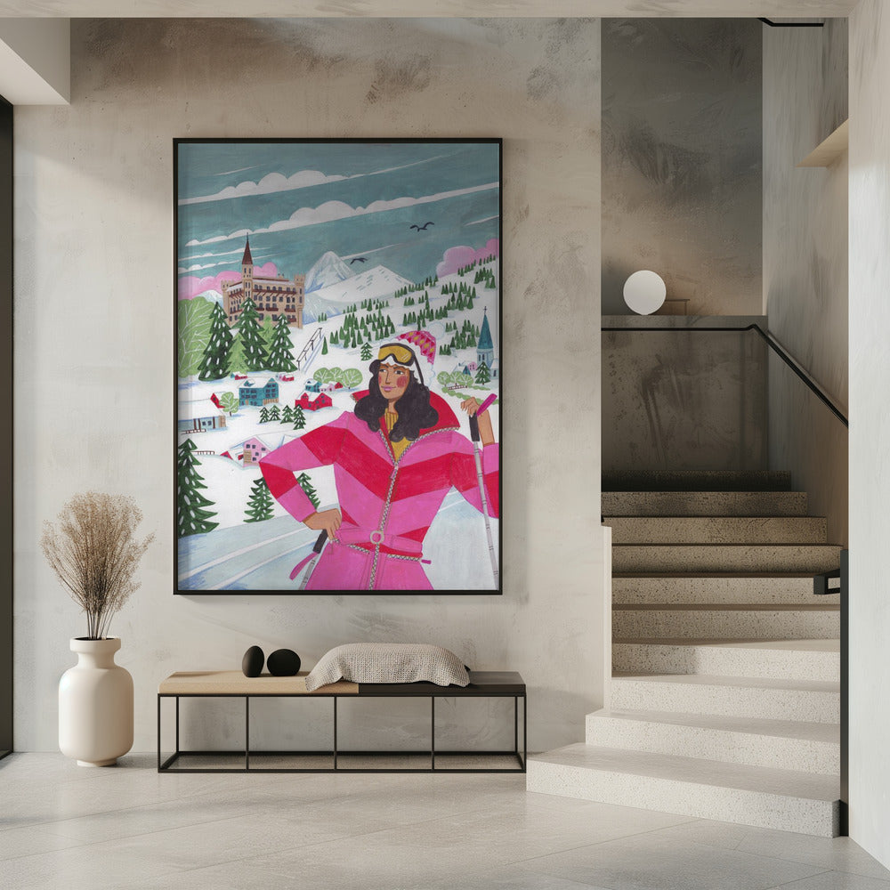 Tableau mural Scène d'hiver Femme à ski - Impression sur toile