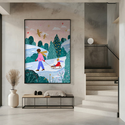 Tableau mural "Promenade en luge enneigée 2" sur toile