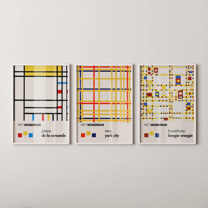 Piet Mondrian STATEMENT TRIO| New York City, Broadway & Concorde Mid-Century Modern Art Available Framed