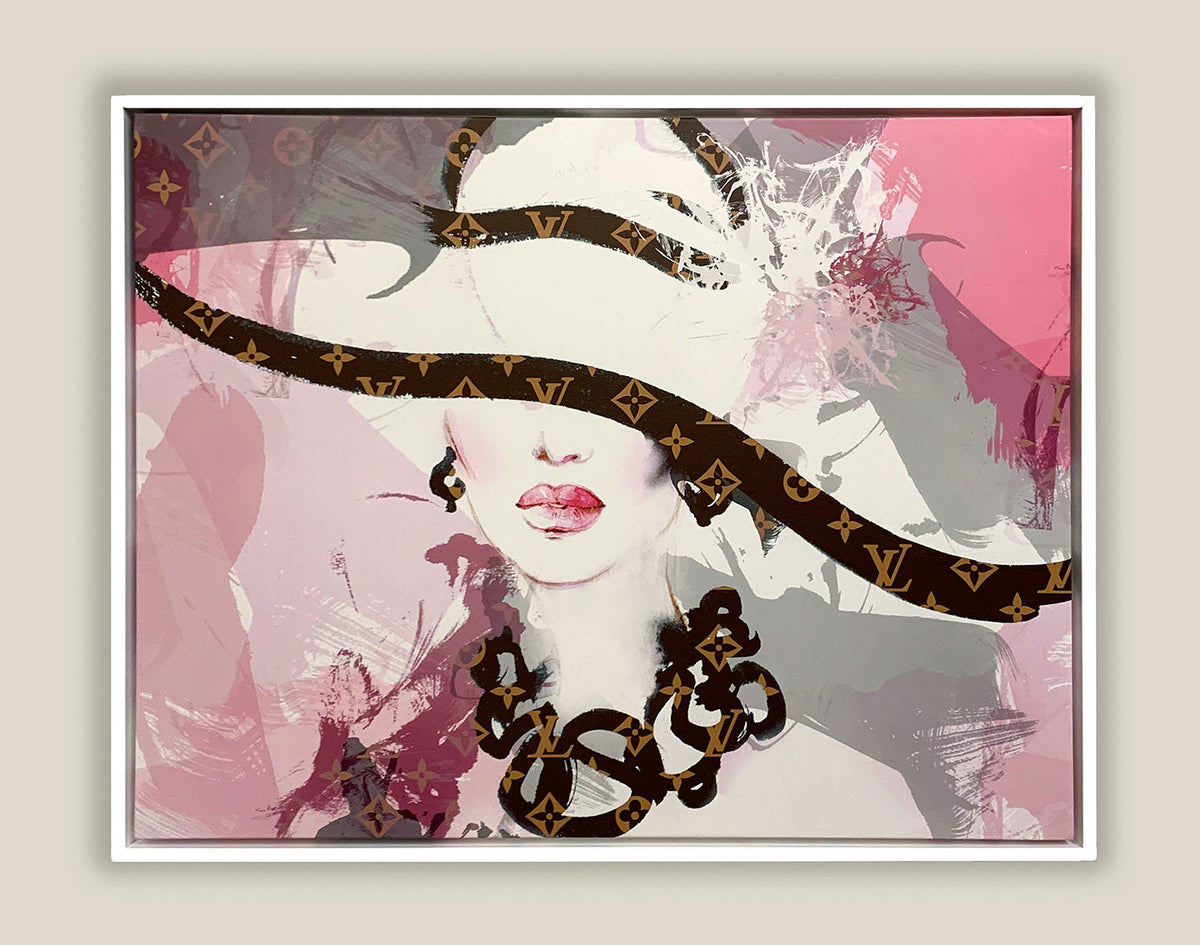 Hi Fashion Pink Portrait Canvas Wall Art | Wide-Brimmed Hat | 47 × 35 inches