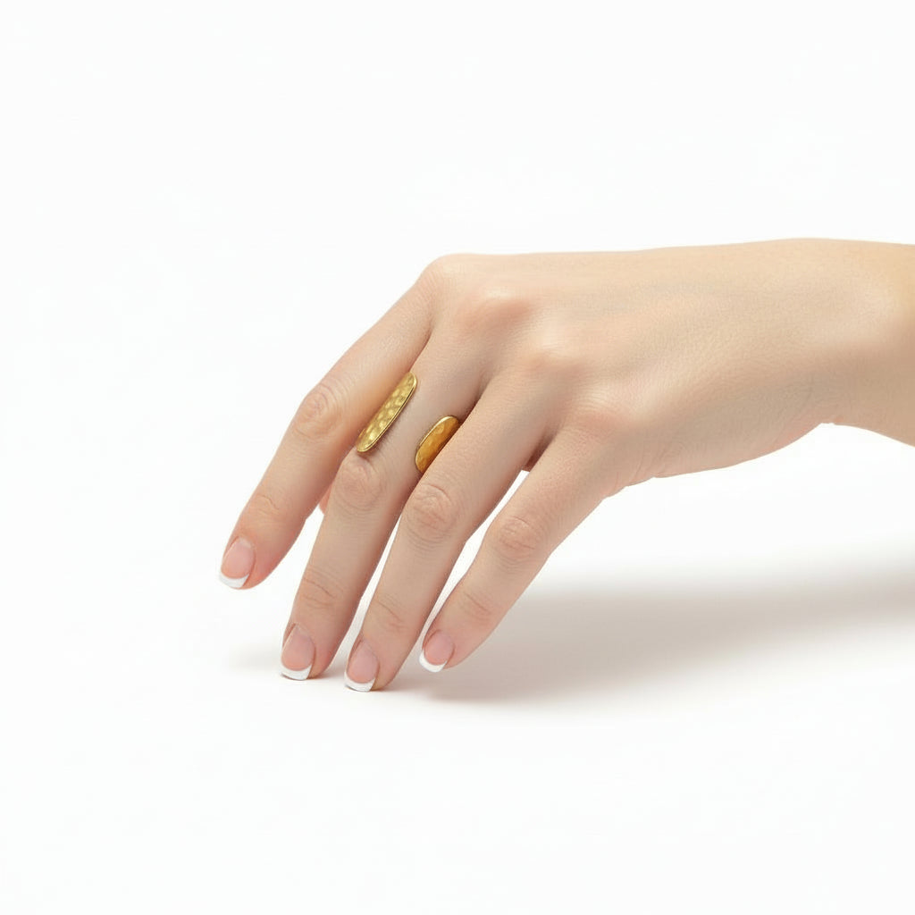 Beaten Cuff Ring - Gold Stainless Steel
