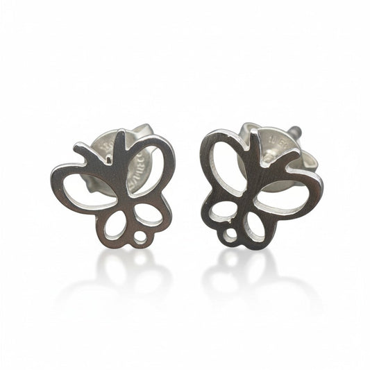 Open Butterfly Silver Plate Stud Earrings