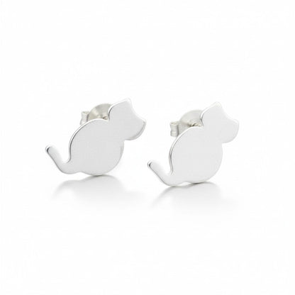 Cat Silver Plate Stud Earrings