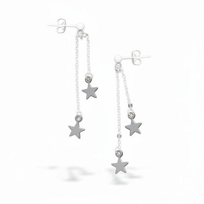 Boucles d'oreilles clous chaîne étoile double pendante en plaqué argent - SP406S
