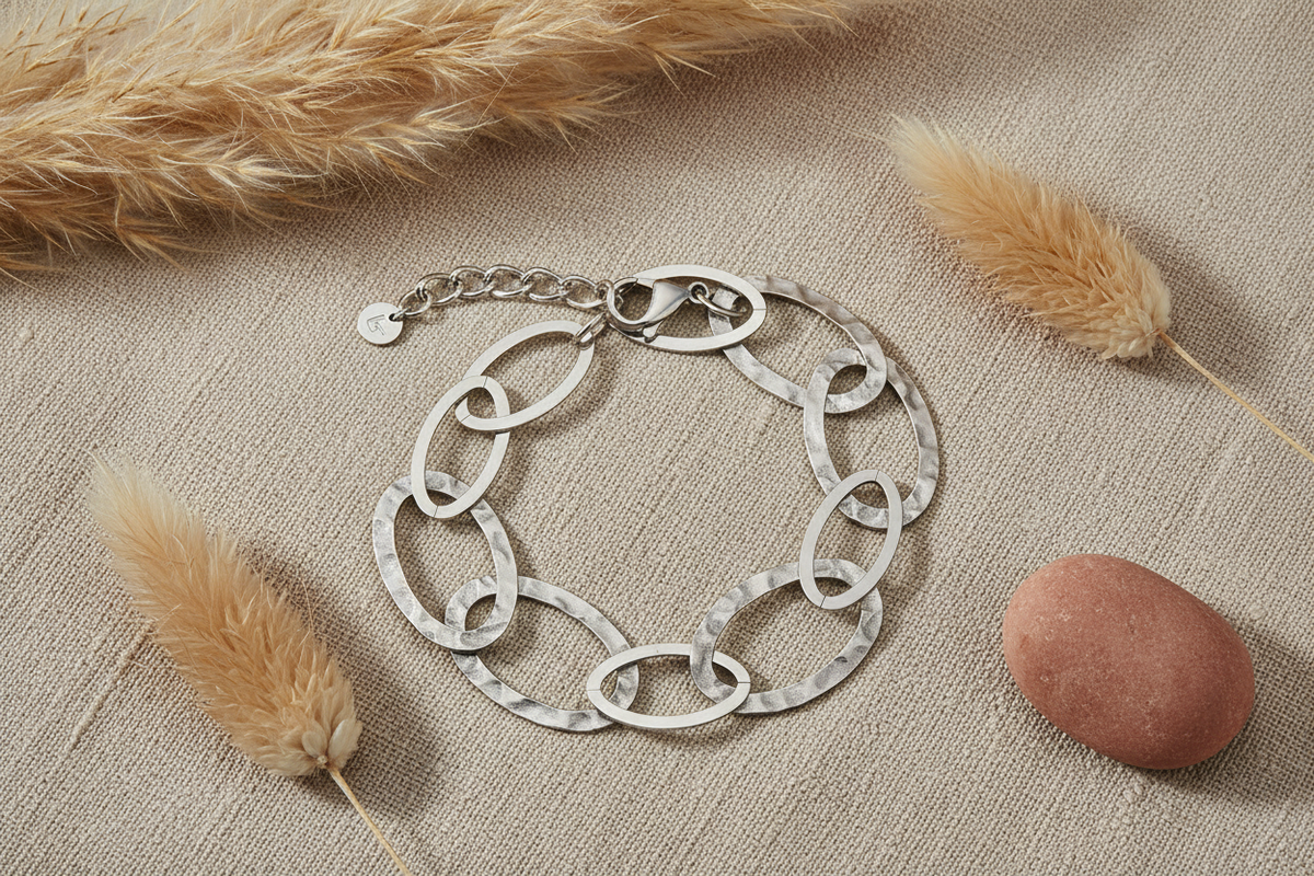 Bracelet maillons ovales - Acier inoxydable gris