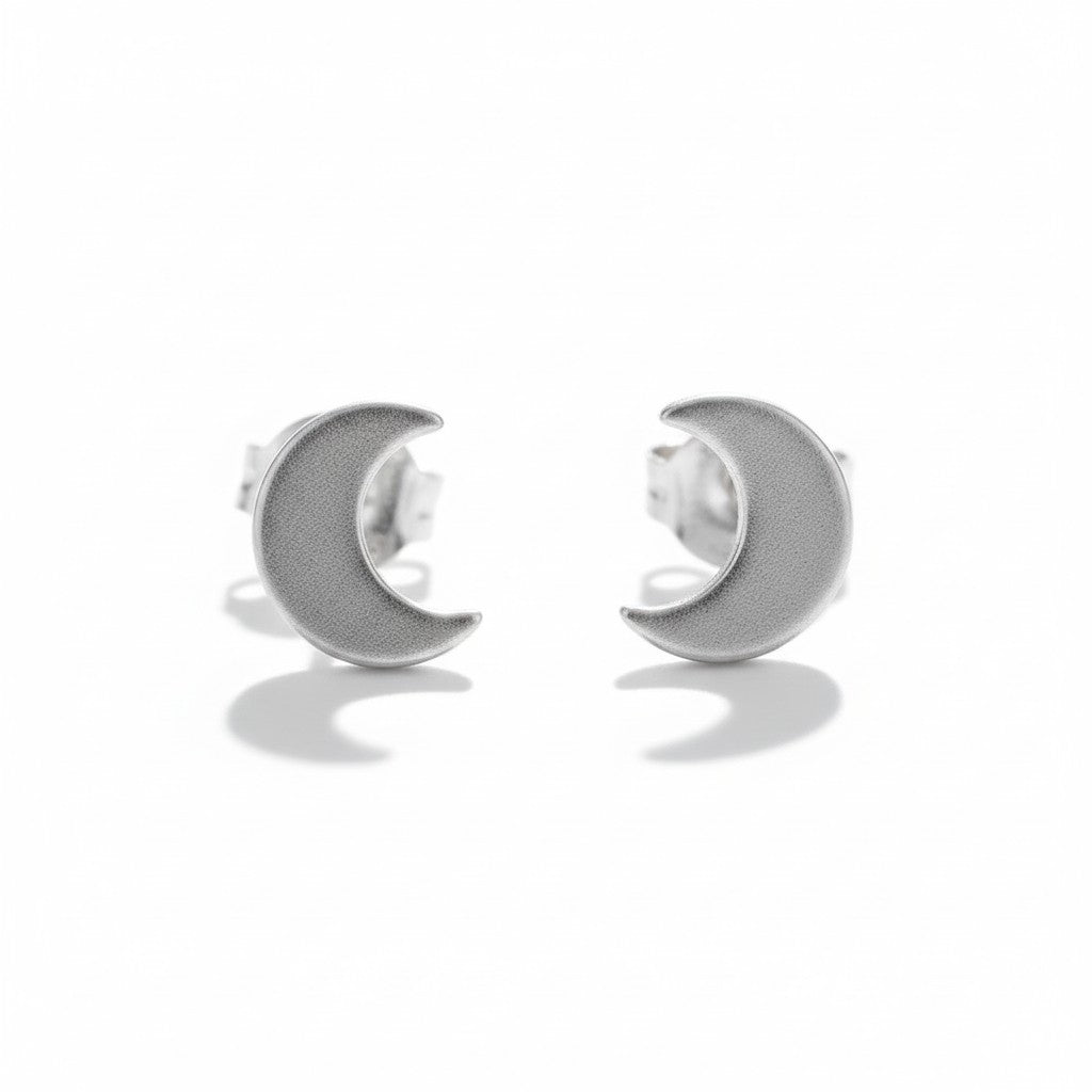 Moon Silver Plate Stud Earrings