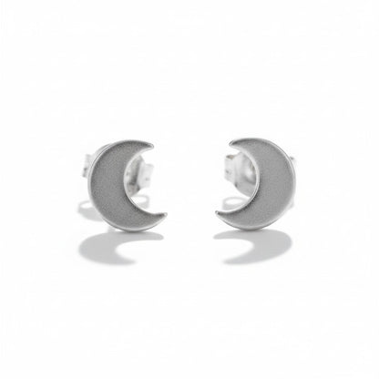 Moon Silver Plate Stud Earrings