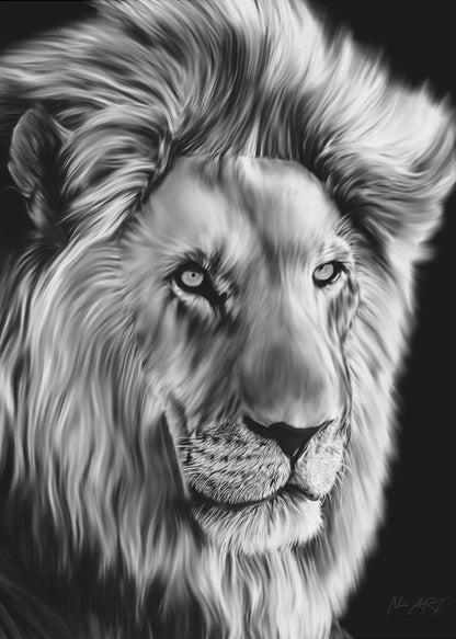 Monochrome Lion with Flowing Mane Canvas Wall Art | Leo II