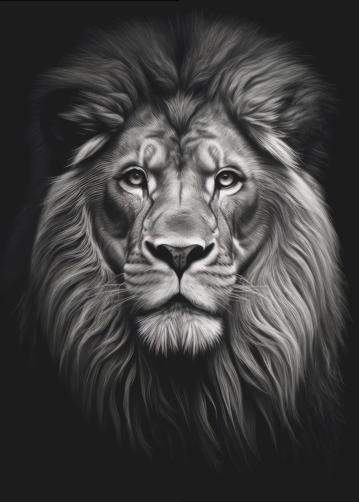 Front Facing Black and White Lion Portrait Canvas Wall Art | Wild 11