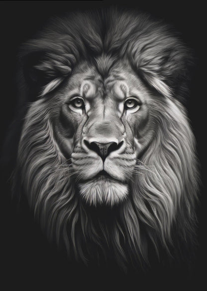 Front Facing Black and White Lion Portrait Canvas Wall Art | Wild 11
