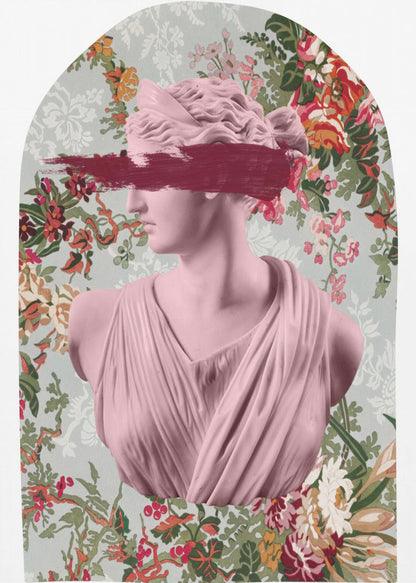 Classical Bust with Flowers and Pink Blindfold Canvas Wall Art | Floralartemis Ratio2x3