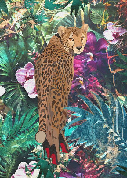 Décoration murale Jungle tropicale et florale - Guépard à talons