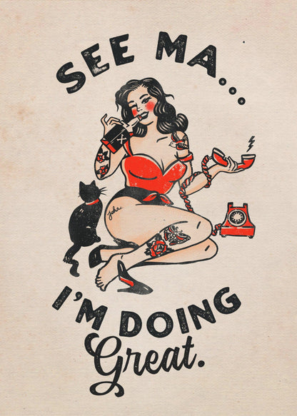 Art mural Affiche See Ma Drôle de Pin-up Vintage &amp; Chat