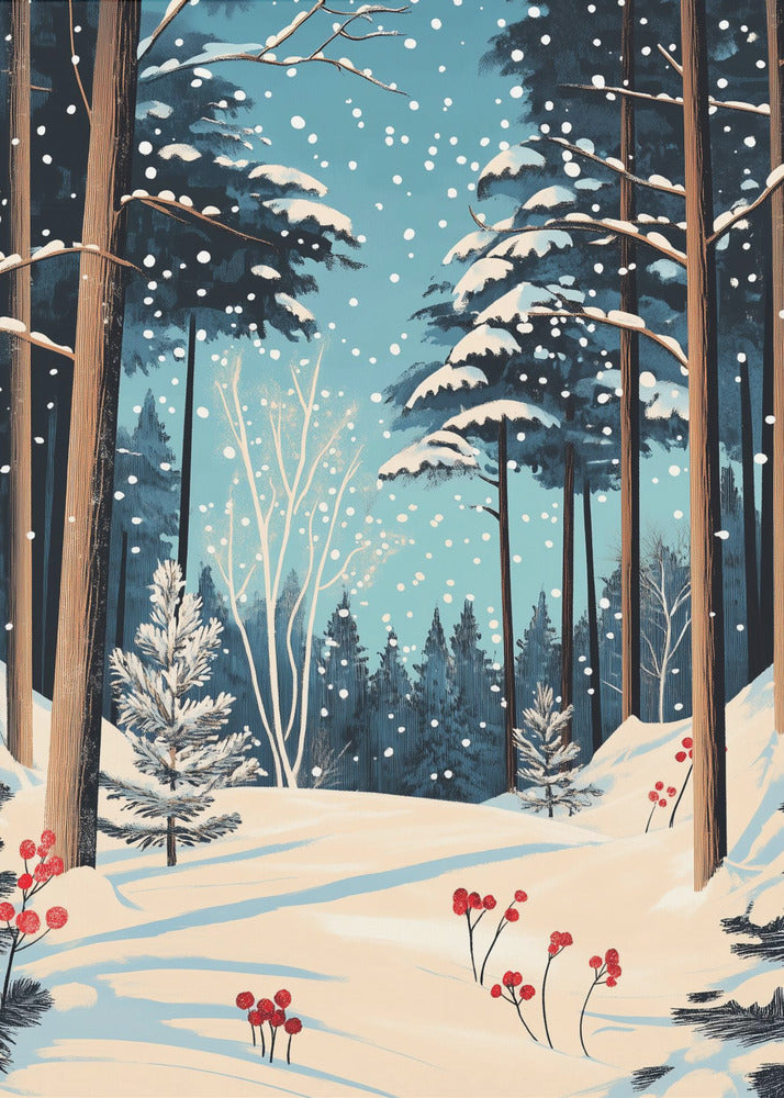 Décoration murale Noël Forêt enneigée Impression sur toile