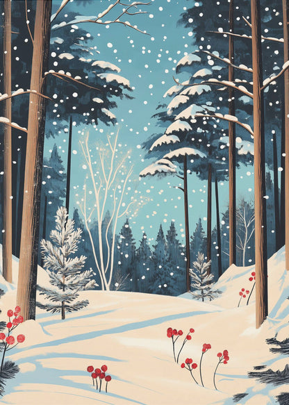 Décoration murale Noël Forêt enneigée Impression sur toile