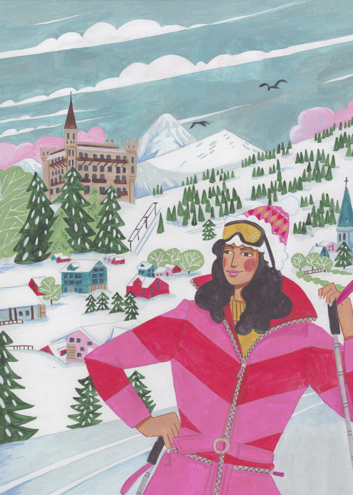 Tableau mural Scène d'hiver Femme à ski - Impression sur toile