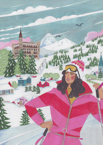 Tableau mural Scène d'hiver Femme à ski - Impression sur toile
