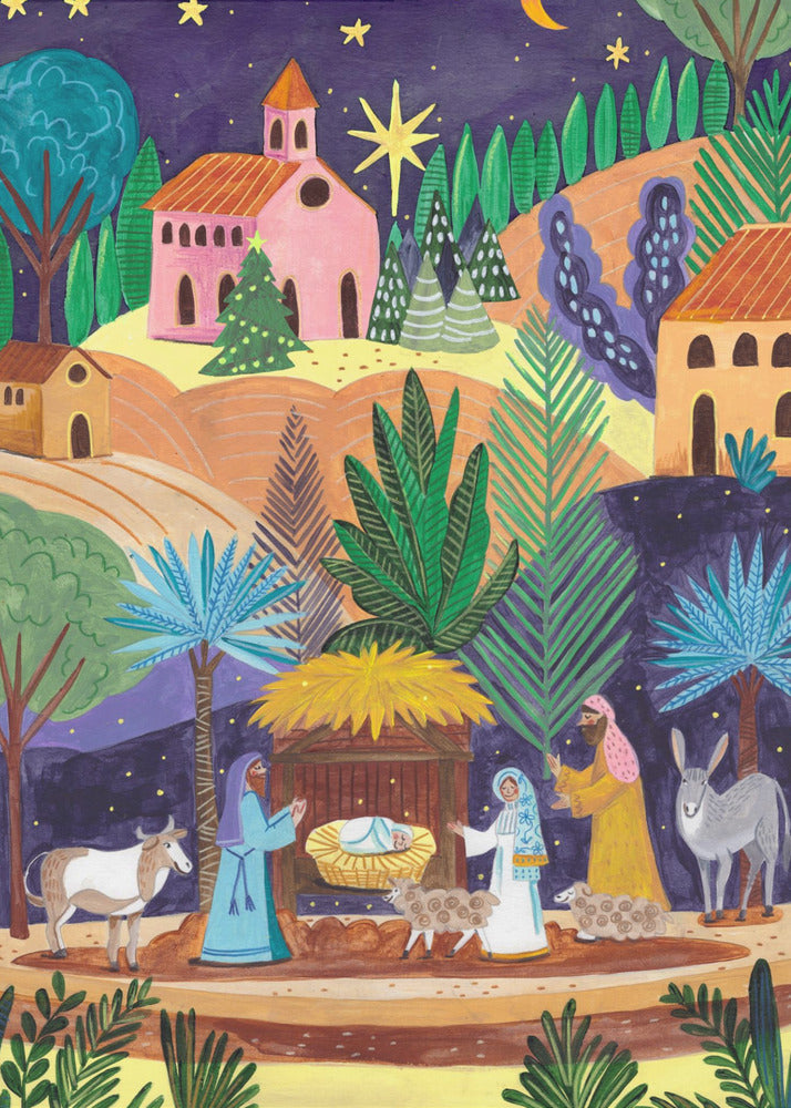Décoration murale Crèche de Noël Nuit étoilée Impression sur toile