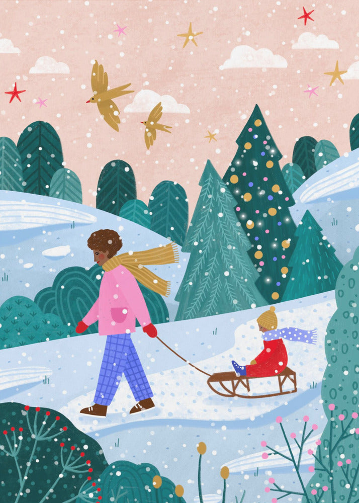 Tableau mural "Promenade en luge enneigée 2" sur toile