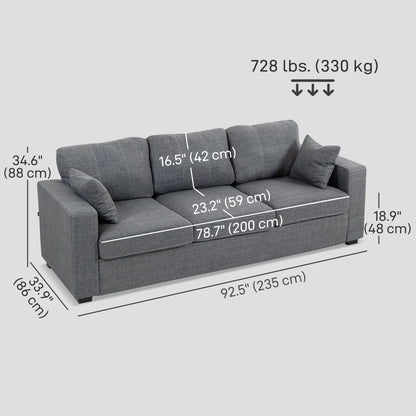 Canapé 3 places moderne Naples en tissu avec assise profonde - Gris foncé