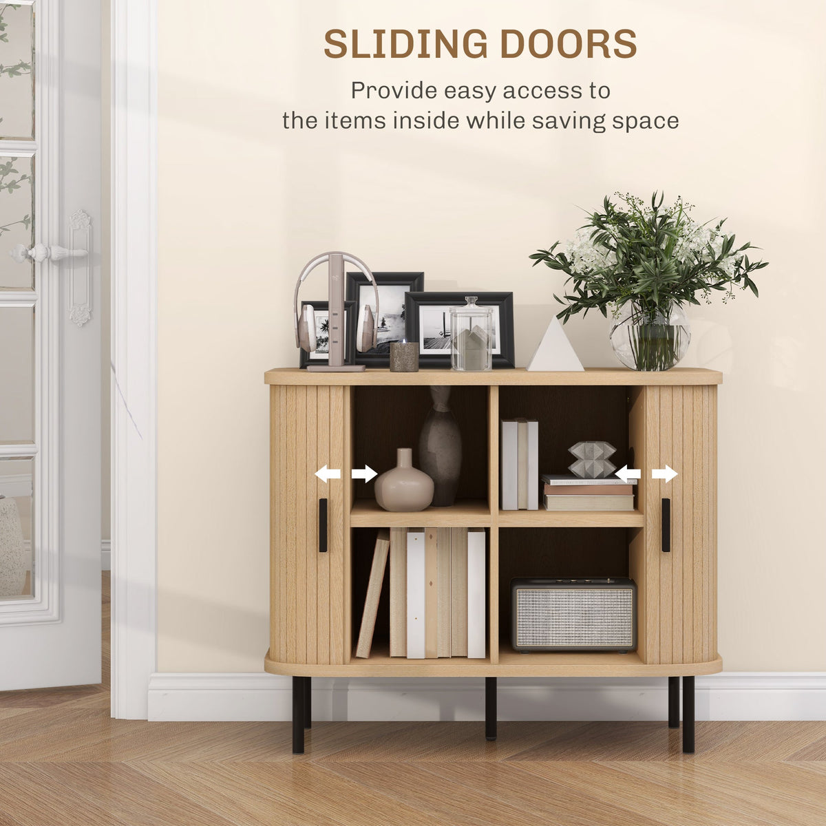 Aspen 35.4" Sideboard Buffet Cabinet with Slatted Tambour Doors-Oak