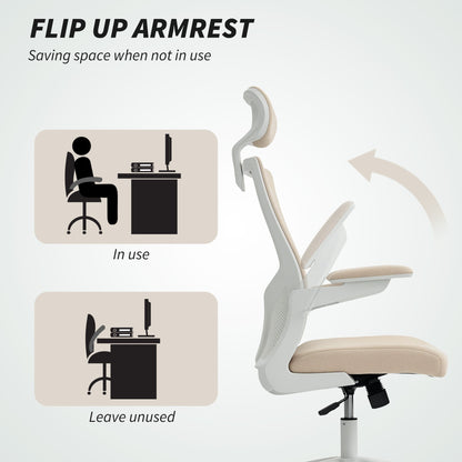Chaise de bureau ergonomique Andre avec support lombaire 2D et appui-tête réglable - Beige/Blanc