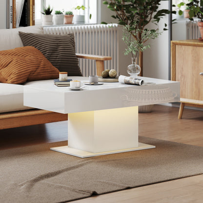 Table basse extensible Halston avec lumières LED et rangement dissimulé - Blanc