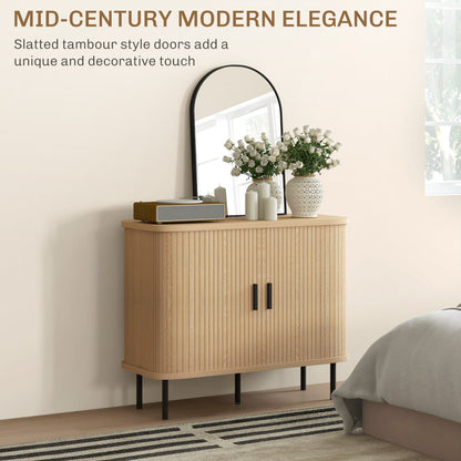 Aspen 35.4" Sideboard Buffet Cabinet with Slatted Tambour Doors-Oak