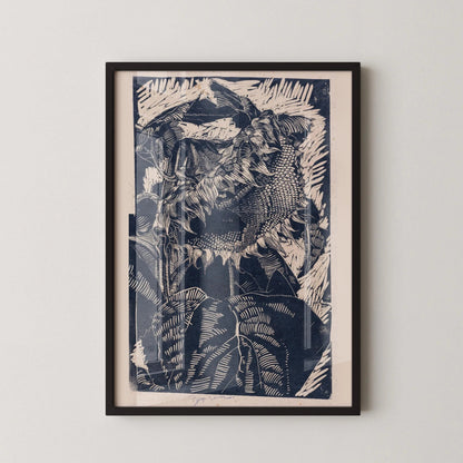 Reijer Stolk ‚Äì Sunflowers in Indigo (c. 1915) | Striking Expressionist Woodcut (available handframed or unframed)