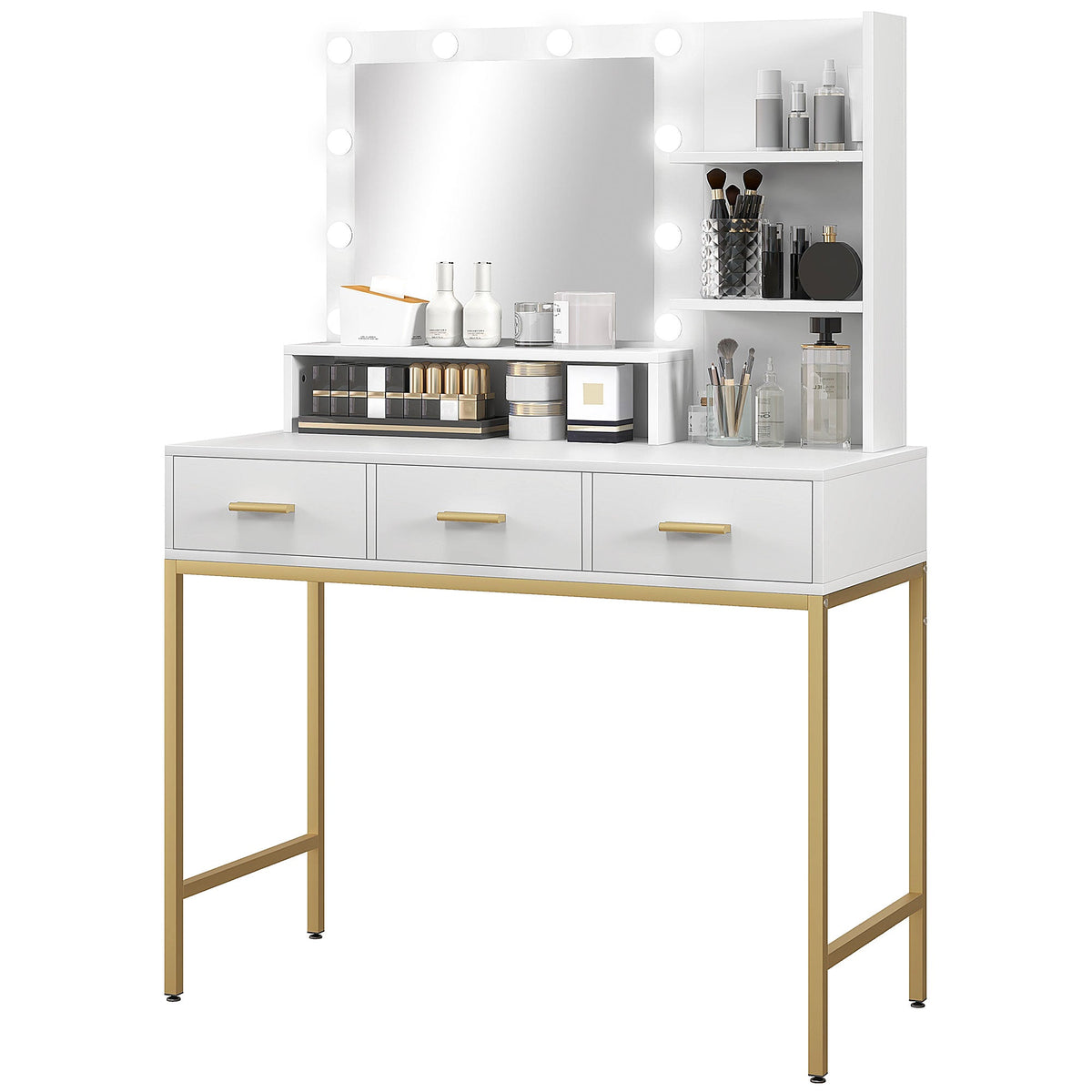 Coiffeuse Sophia Illuminated avec lumières LED et 3 tiroirs-Blanc