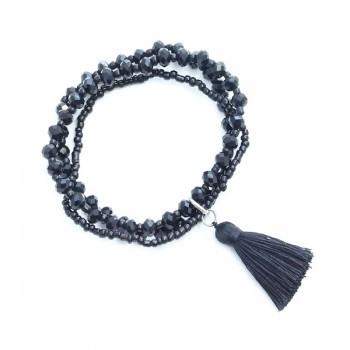 Bracelet triple rang de perles en cristal avec pompon