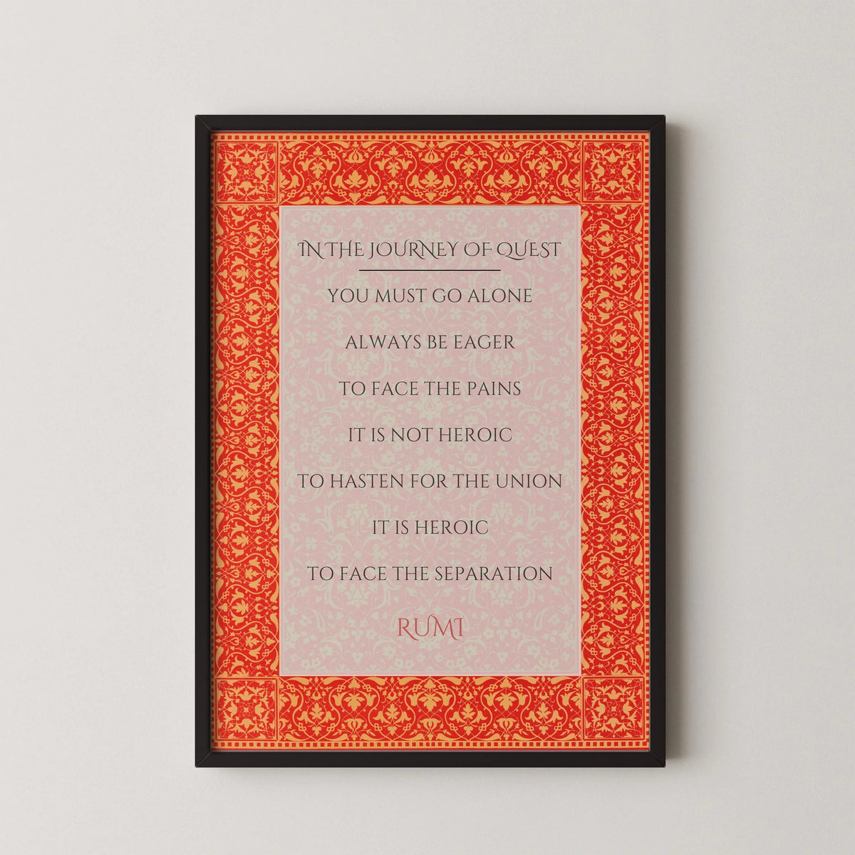 Rumi - Voyage de la Quête IMPRESSION | Affiche Poésie Citation Inspirante Rouge (disponible encadrée à la main ou non encadrée)
