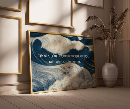 Rumi Poetry Giclee Print: Inspirational Ocean Quote Art, Blue Poem (Available Framed)