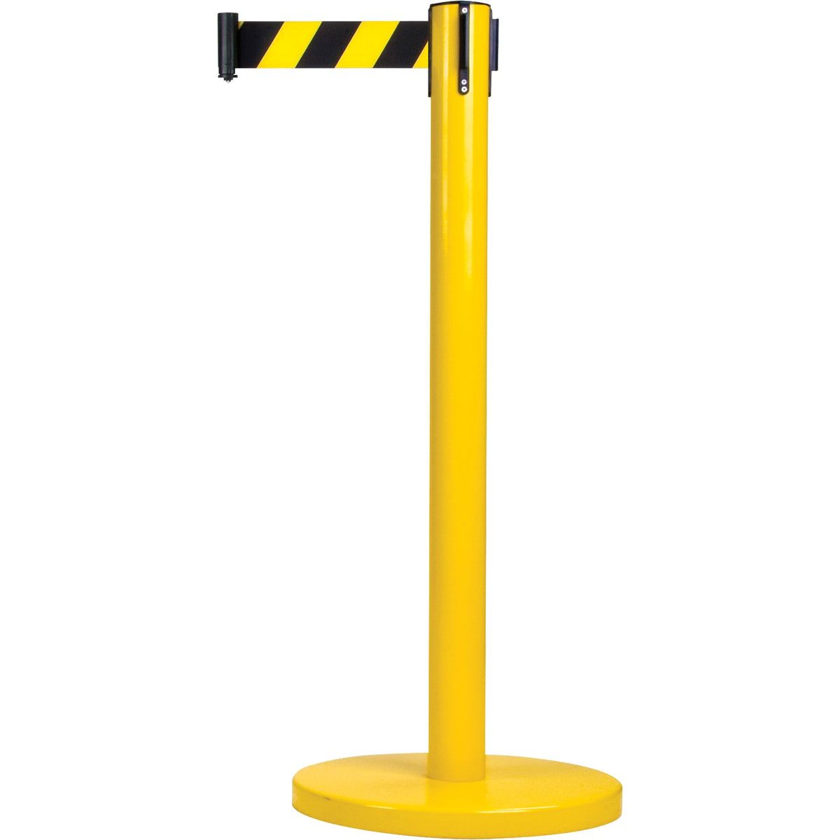 Poteau de guidage autoportant, Acier, 89 cm H, Bande noire/jaune, 2,1 m de longueur de bande