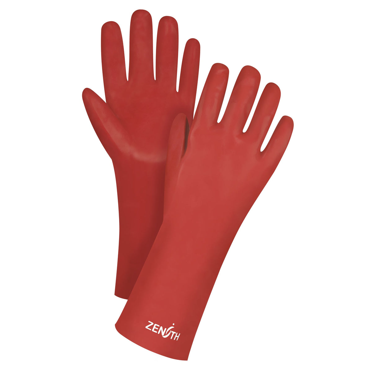 Gants rouges, finition lisse, résistants aux produits chimiques, taille 9, longueur 14 po, PVC, doublure intérieure en tricot, épaisseur 47 mil